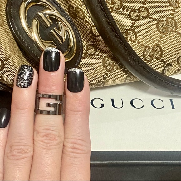 GUCCI Ruthenium & Sterling Silver G Logo Band Ring Authenticity Cert & Dust Bag - Picture 5 of 15